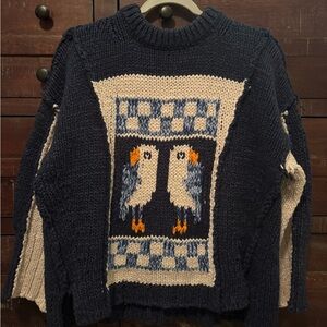 Pilcro Navy and Cream Knit Sweater